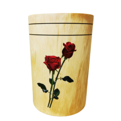 Urne funéraire en bois rainurée avec roses