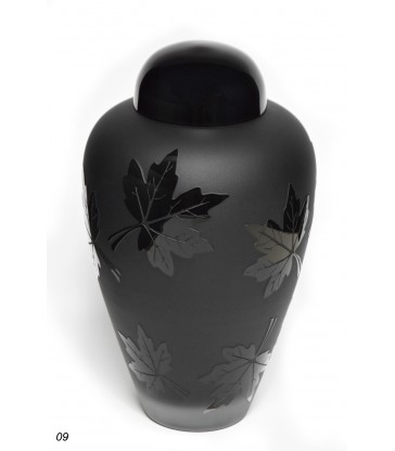 Urne funéraire en verre noir avec feuilles d'érable